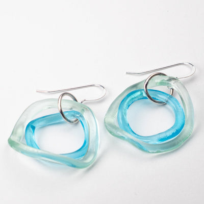 Small Wave Earrings made from recycled coca cola bottles and bombay sapphire gin bottles