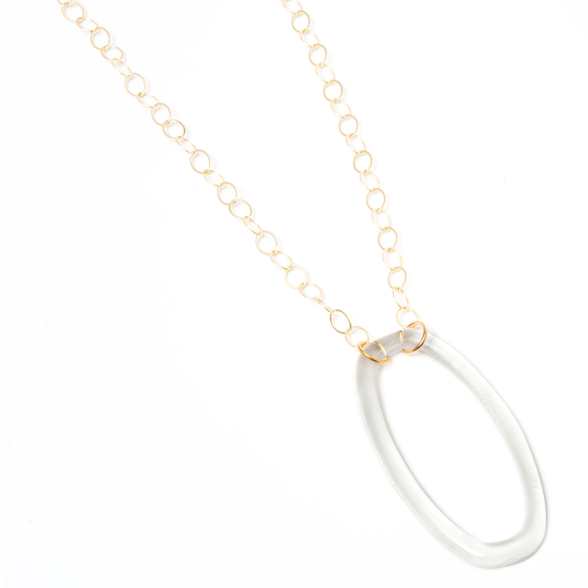 Clear Glass Oval Gold Necklace by Smart Glass Jewelry Recycled Glass