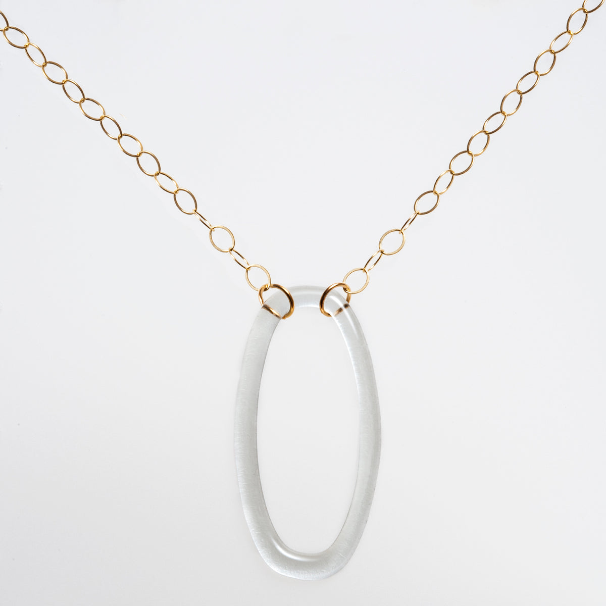 Clear Glass Oval Gold Necklace by Smart Glass Jewelry Recycled Glass EcoFriendly Jewelry