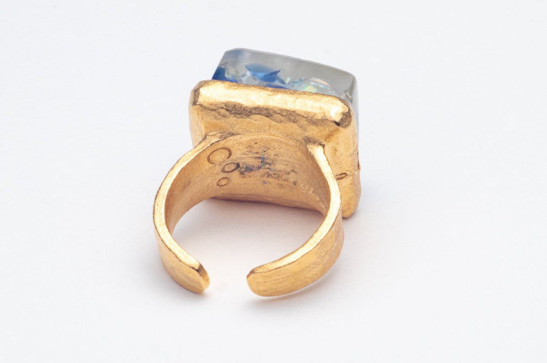 Ultimate Cocktail Ring: Cube Mosaic Glass Gold Ring by Smart