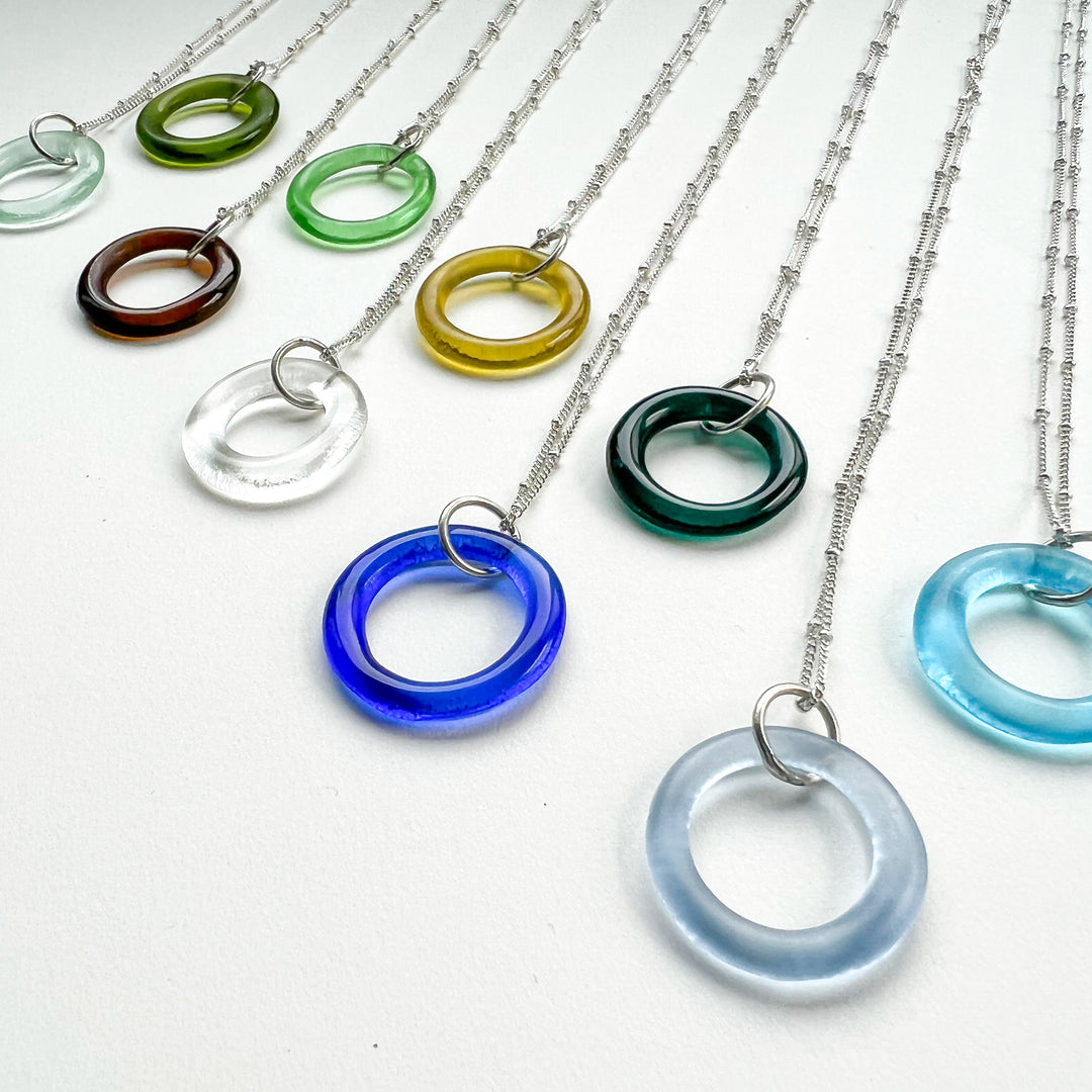 Double-stranded recycled glass and sterling necklace outlet