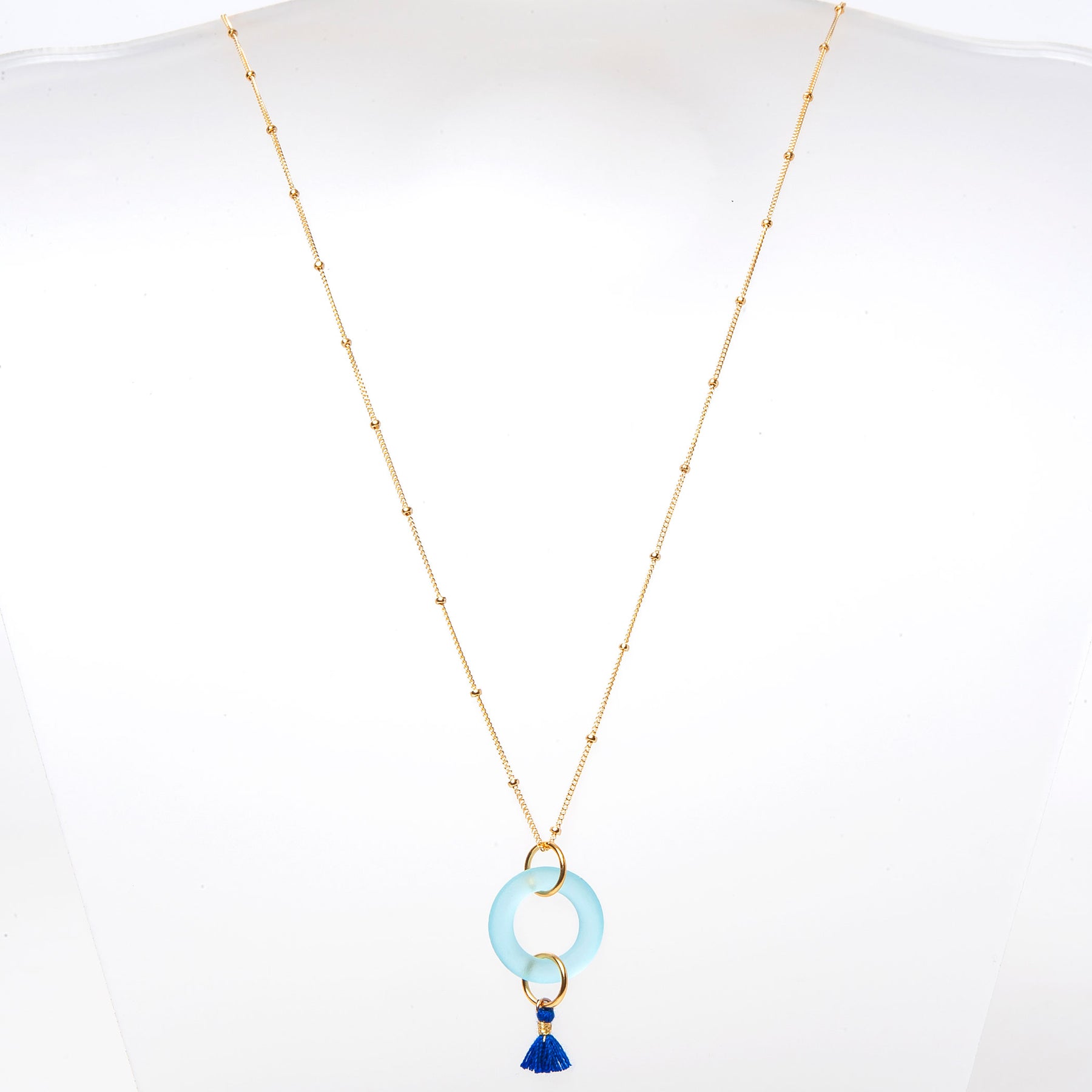 Mini Aqua Blue Glass Gold Tassel Necklace by Smart Glass Jewelry ...
