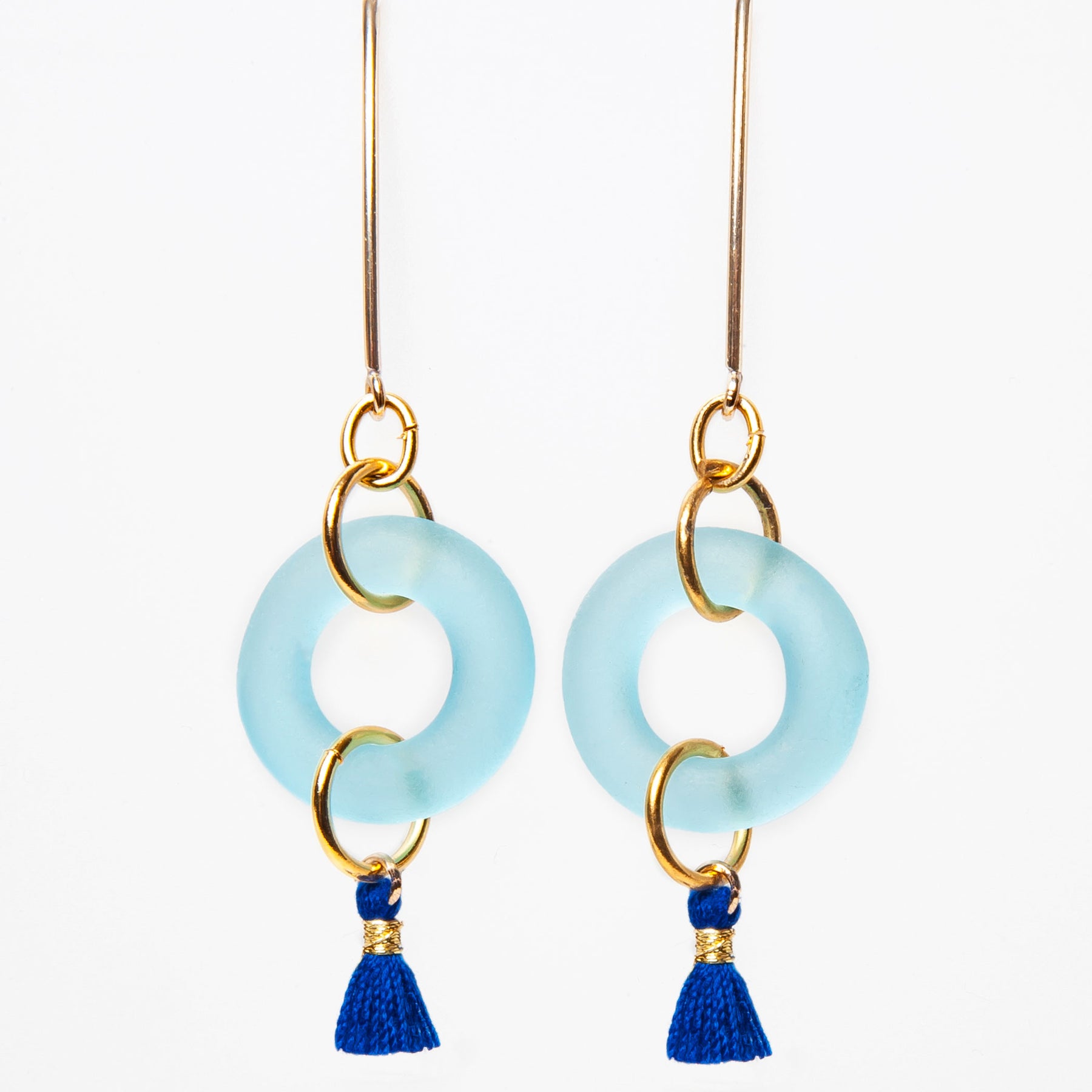 Mini Aqua Blue Glass Earrings with Colored Tassel by Smart Glass ...